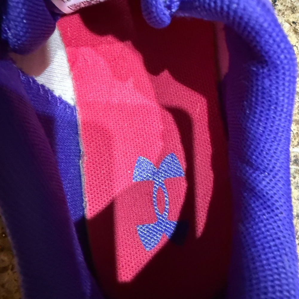 Under Armour Kids Pink and Purple Athletic Sneakers with White Sole - Picture 6 of 7